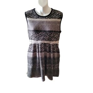 Axyeh Sleeveless Sweater Dress Baby Doll Stripe Acrylic Gray and Brown Size Lg